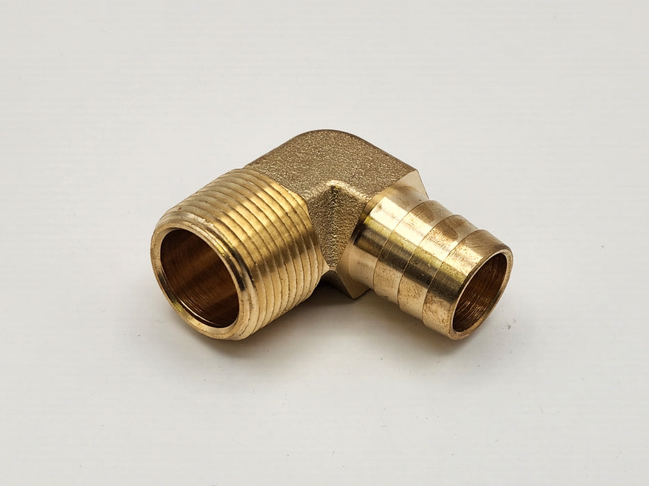 Fitting, Brass, Barb Elbow, 3/4" Hose x 3/4" Male NPT