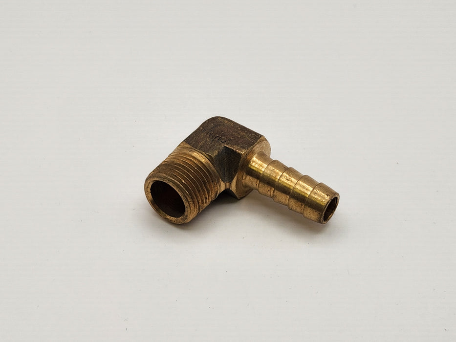 Fitting, Brass, Barb Elbow, 3/8" Hose x 3/8" Male NPT