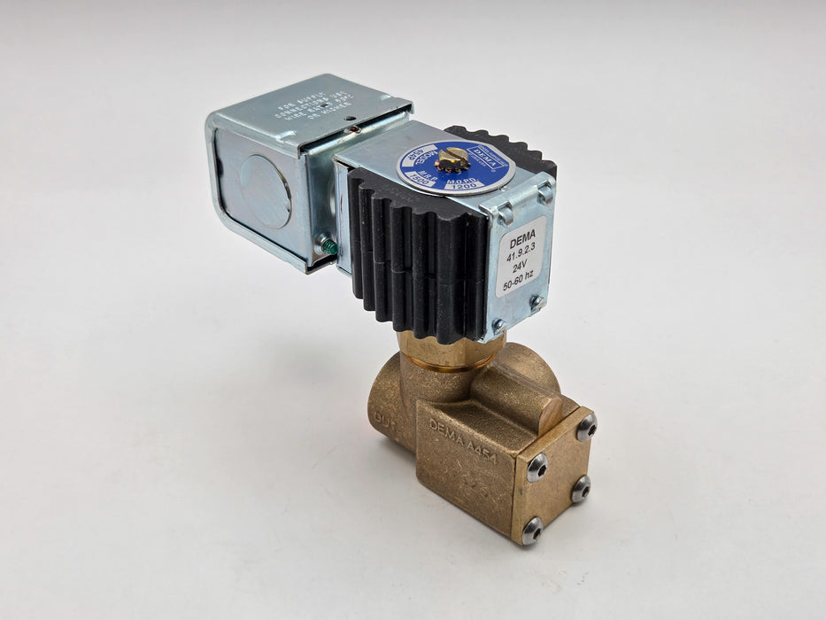 DEMA Brass High Pressure Solenoid Valve, SS Piston, Normally Closed, 1/2" 1200 PSI PTFE 24VAC Coil