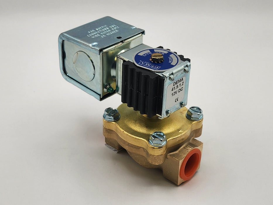 DEMA Brass Diaphragm Solenoid Valve, Normally Closed, 1/2" 150 PSI Buna, 12V DC Coil