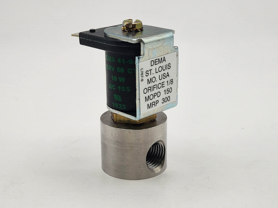 DEMA Stainless Steel Direct-Acting Solenoid Valve, Round, Normally  Closed, 1/4" 150 PSI Viton, 120VAC