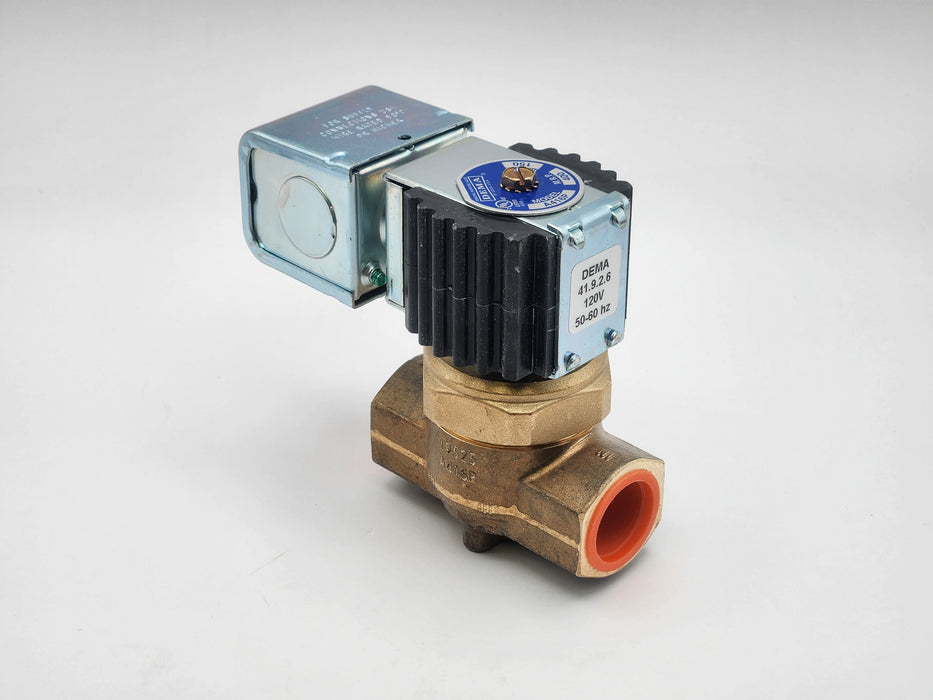 DEMA Brass Pilot-Piston Solenoid Valve, Normally Closed, 3/4" 150 PSI PTFE, 120V AC Coil