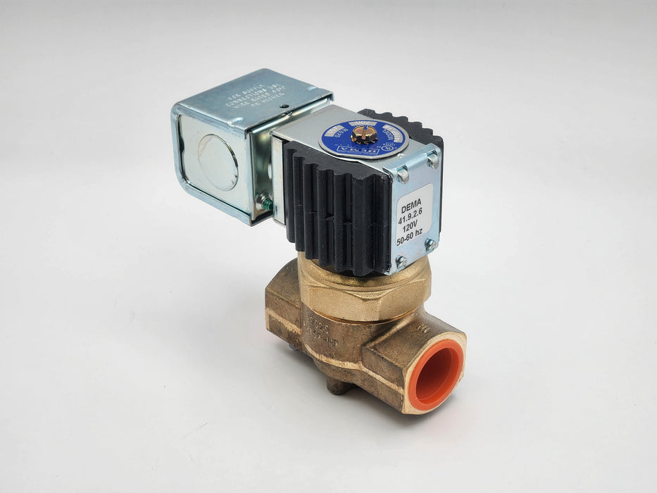 DEMA Brass Pilot-Piston Solenoid Valve, Normally Closed, 3/4" 450 PSI PTFE, 120V AC Coil