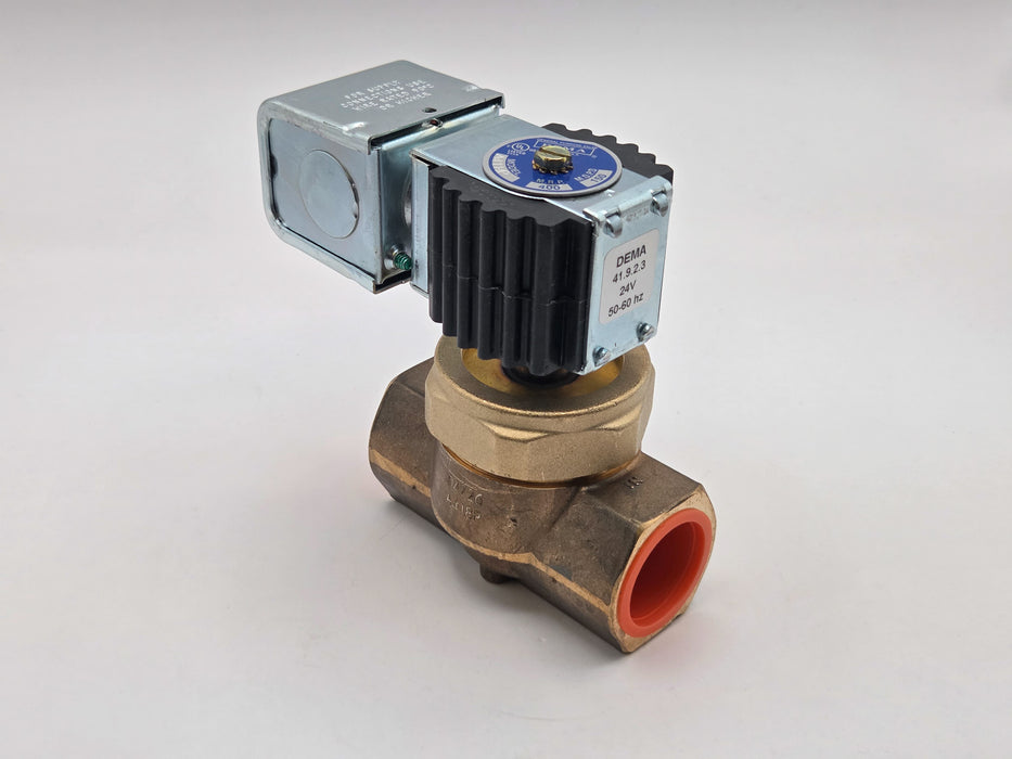 DEMA Brass Pilot-Piston Solenoid Valve, Normally Closed, 1" 150 PSI PTFE, 24V AC Coil