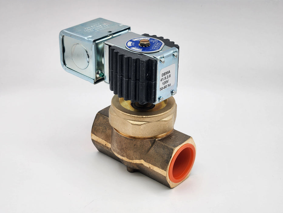 DEMA Brass Pilot-Piston Solenoid Valve, Normally Closed, 1" 450 PSI PTFE, 120V AC Coil