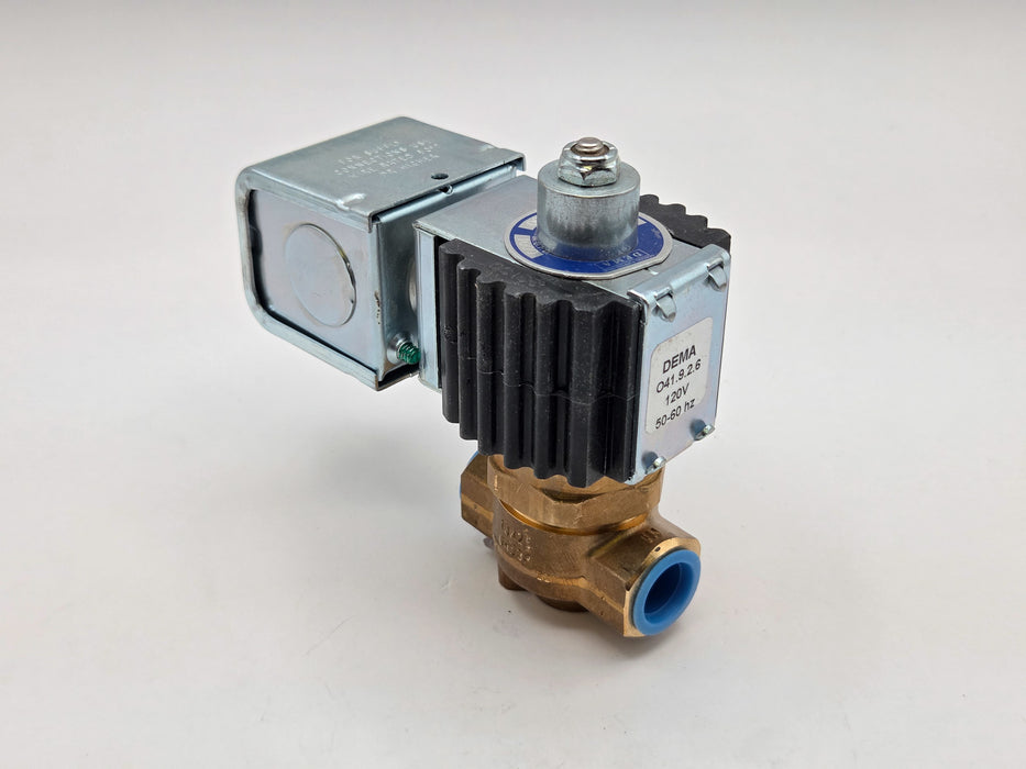 DEMA Brass High Pressure Solenoid Valve, Normally Open, 3/8" 1200 PSI PTFE, 120V AC Coil