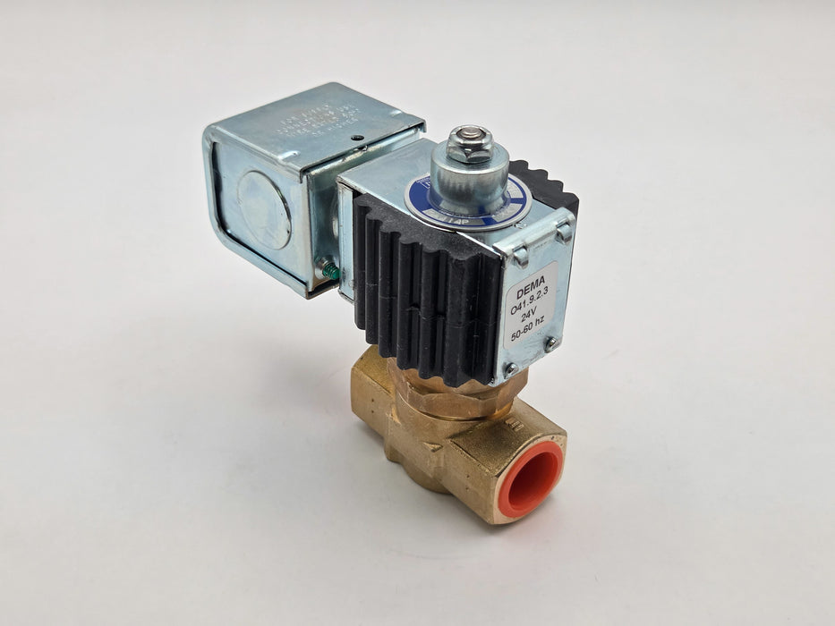 DEMA Brass Pilot-Piston Solenoid Valve, Normally Open, 1/2" 150 PSI PTFE, 24V AC Coil