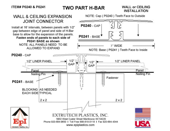 Extrutech 3" Wide Two-Part H-Bar Cap