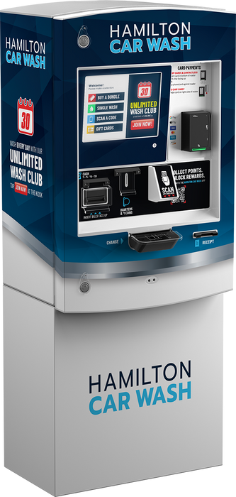 HAMILTON HTKEFCCAYFBKZZZ HTK Paystation Kiosk, Brick-In Cabinet, XE Validator (USA), Two 4800 Capacity US Quarter Hoppers, Dual Bill Dispensers, Door Wrap (Std), Std Controller, IDTech 6800 and Receipt Printer