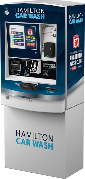 HAMILTON HTKEFCCAYFBKZZZ HTK Paystation Kiosk, Brick-In Cabinet, XE Validator (USA), Two 4800 Capacity US Quarter Hoppers, Dual Bill Dispensers, Door Wrap (Std), Std Controller, IDTech 6800 and Receipt Printer